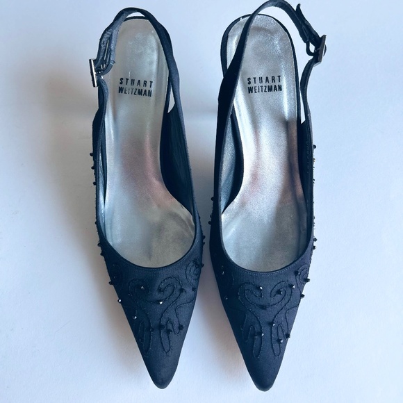 Stuart Weitzman Black Fabric Point Toe Heels size 8.5 - Picture 4 of 14
